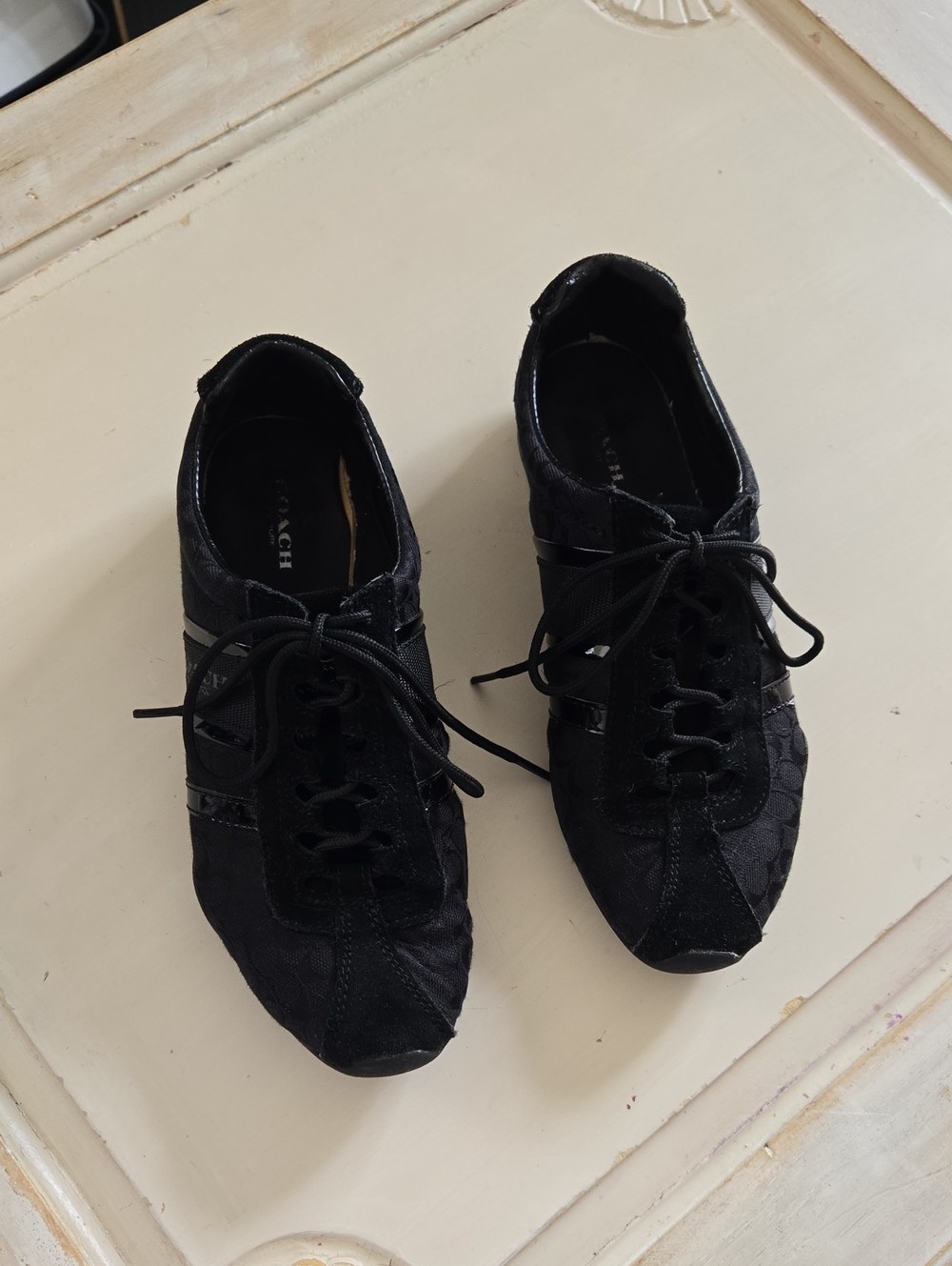 Coach Black Women's Low-Top Lace-Up Sneakers with Signature Jacquard